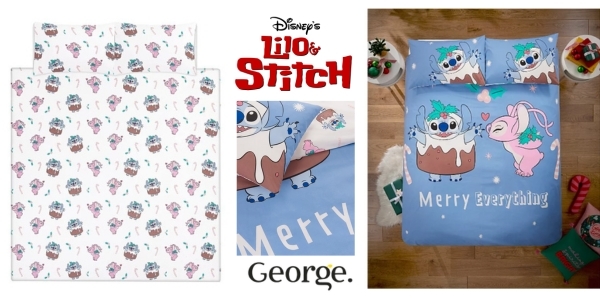 Disney Christmas Stitch and Angel Pudding Blue Duvet Set