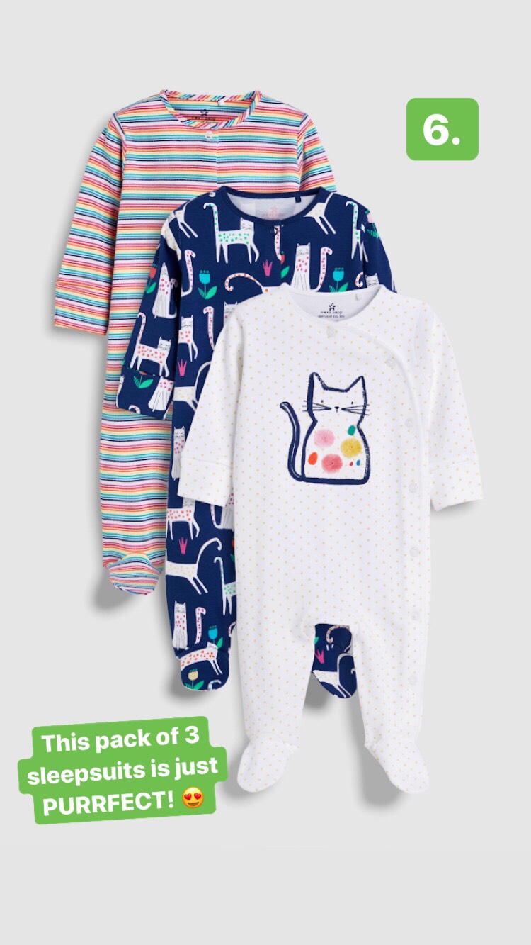 colourful kitty sleepsuits