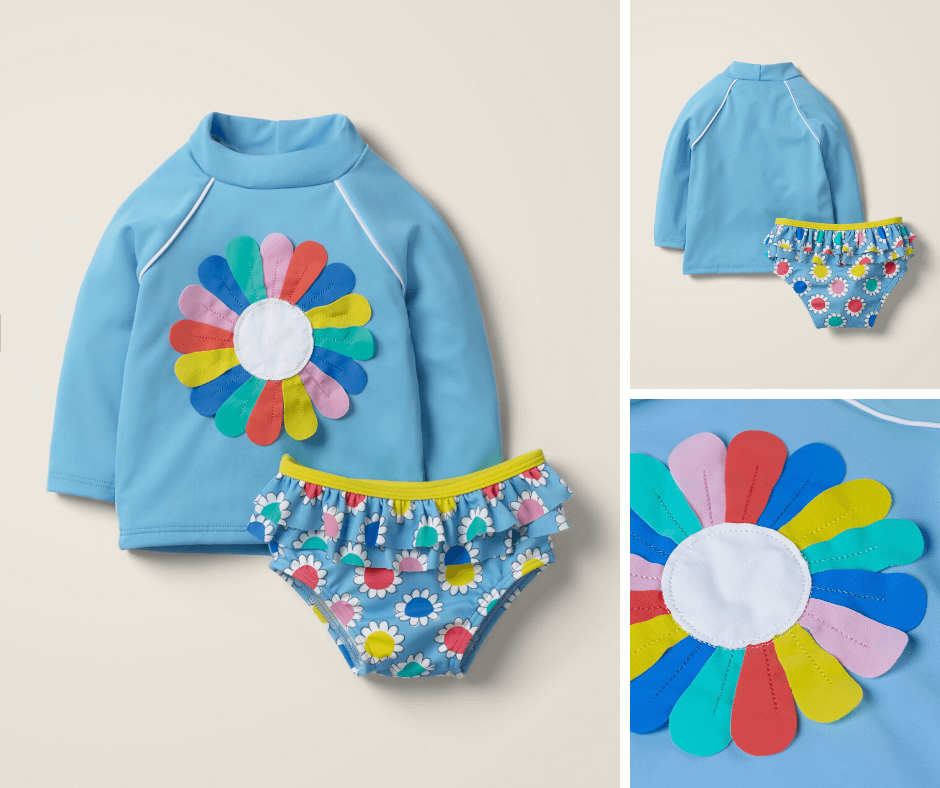 Appliqué Rash Vest Set - Cloudy Blue Daisy