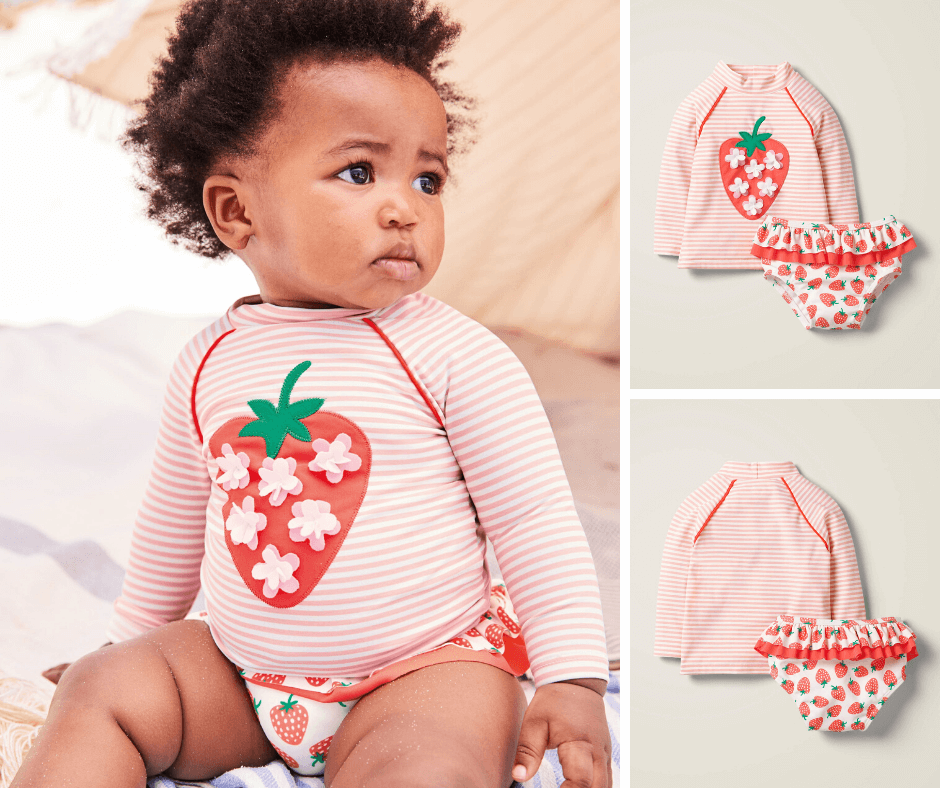 Appliqué Rash Vest Set - Ivory:Boto Pink Strawberry