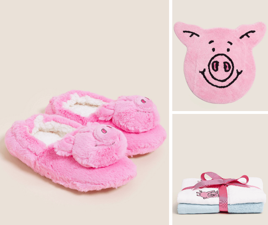 Percy Pig slippers and bathroom