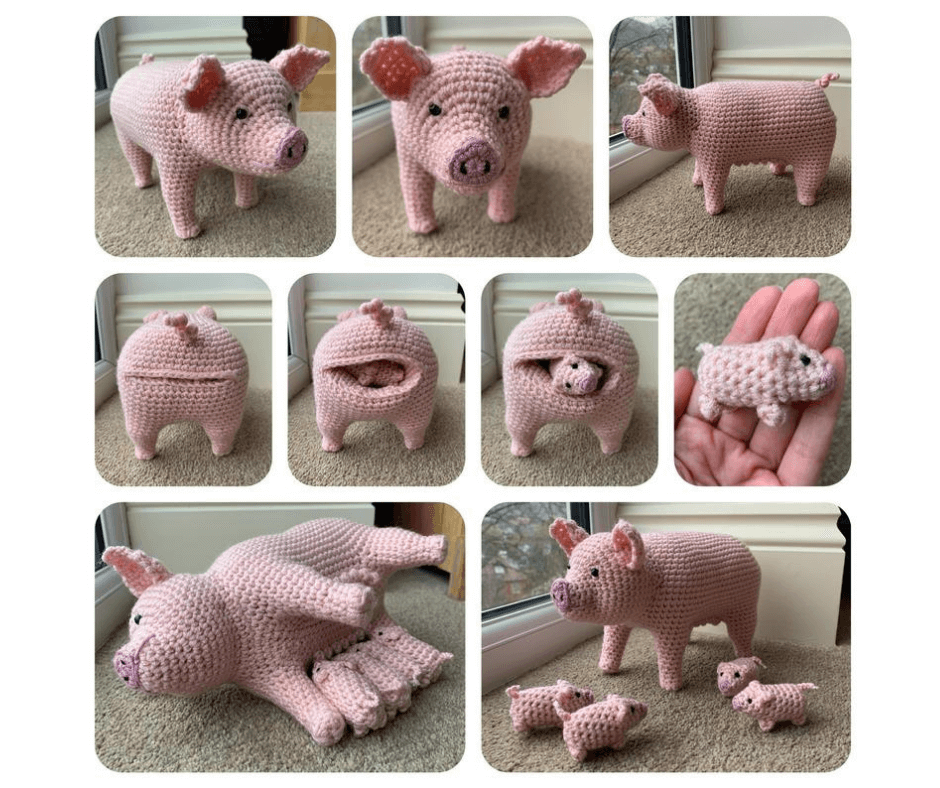 Pig with Piglets Crochet Pattern