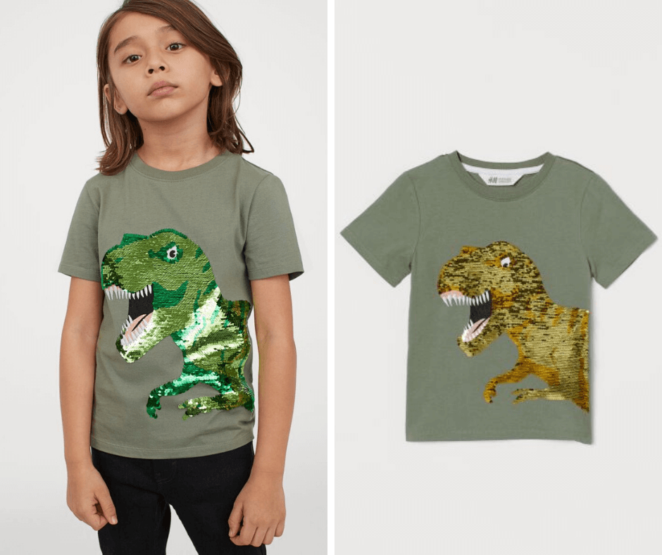 Reversible sequin T-shirt t-rex