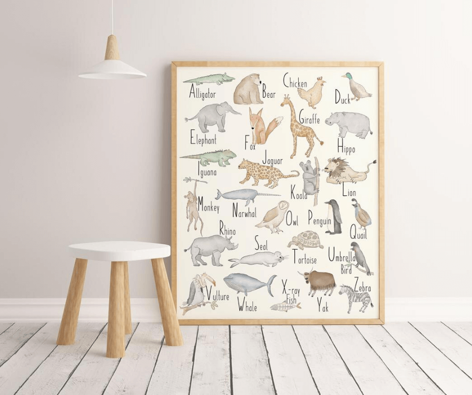 animal alphabet print nursery