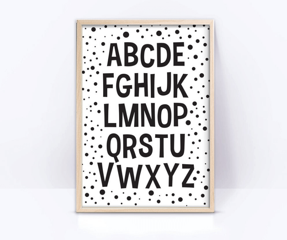 monochrome alphabet nursery print