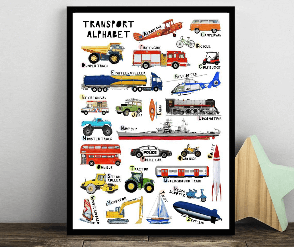 nursery print - transport alphabet