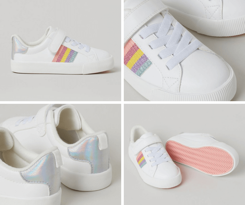white and rainbow trainers