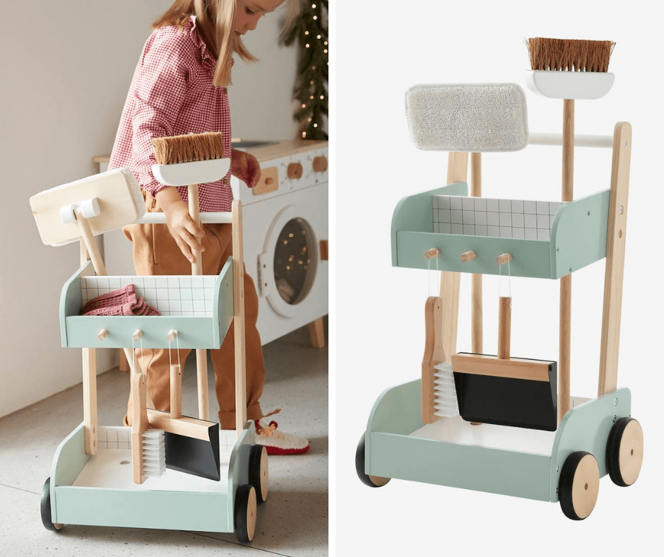 wooden cleaning trolley