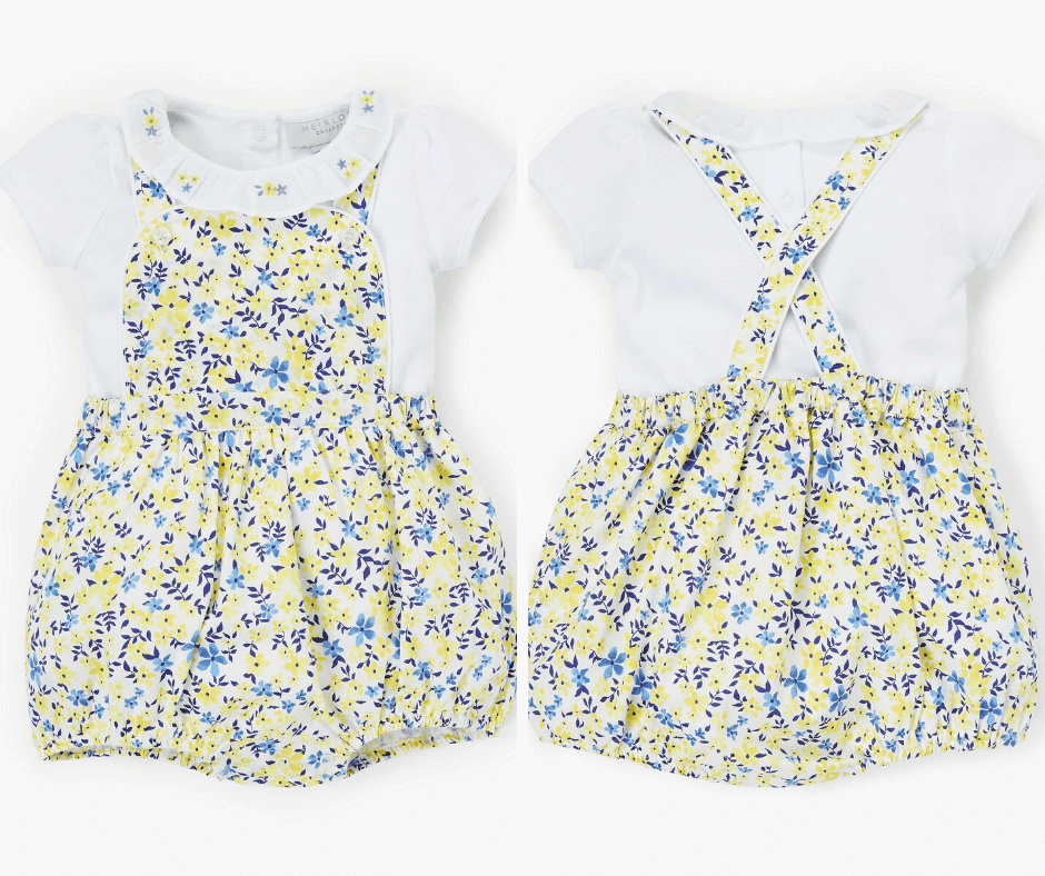 yellow floral bib short heirloom