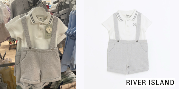 Adorable Boys Herringbone Dungaree Set @ River Island