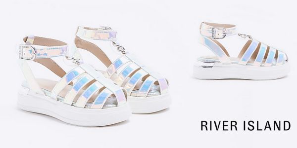River Island Mini Girls Silver Holographic Sandals Just £9