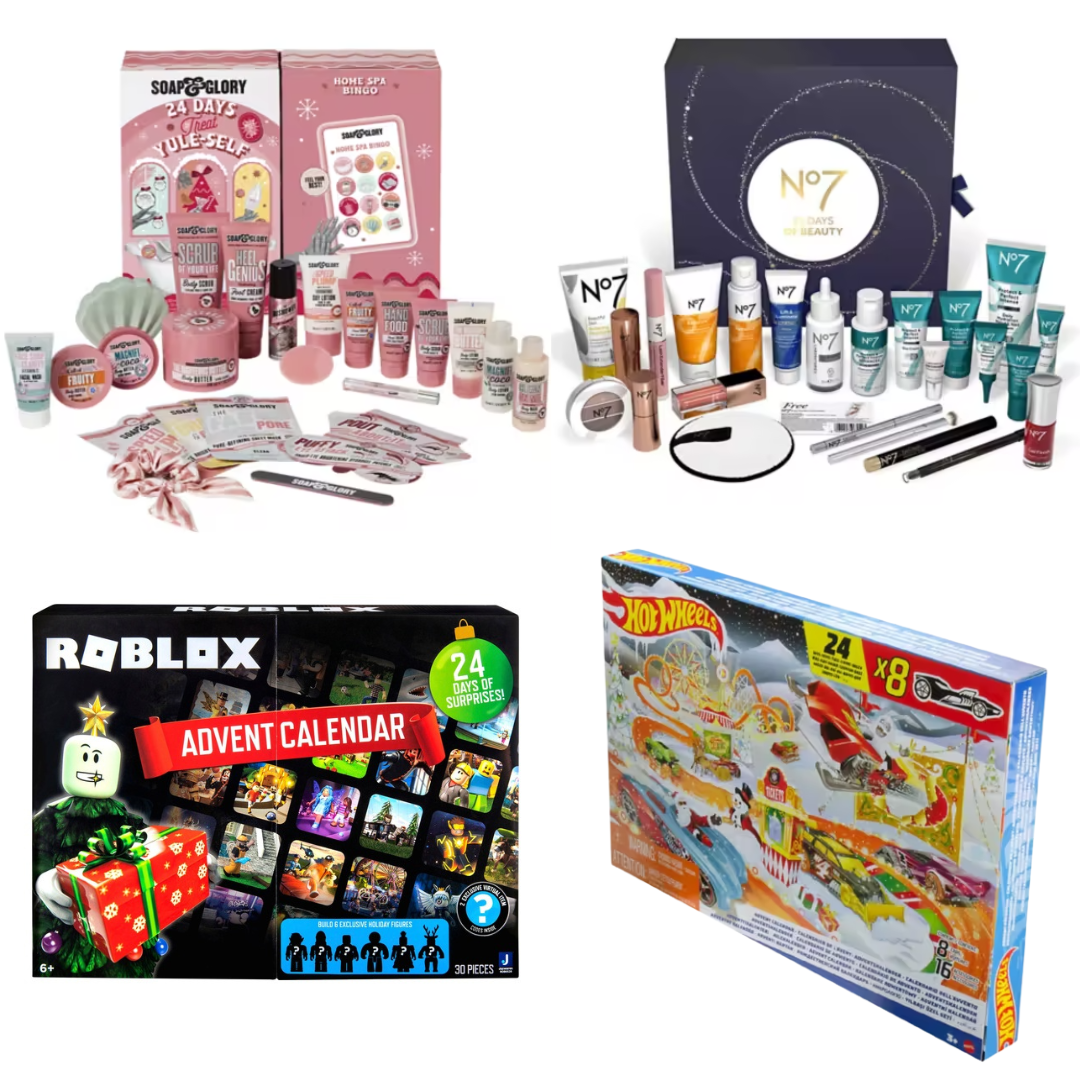 Advent Calendars at Boots including Soap & Glory, No 7, Roblox and Hot Wheels